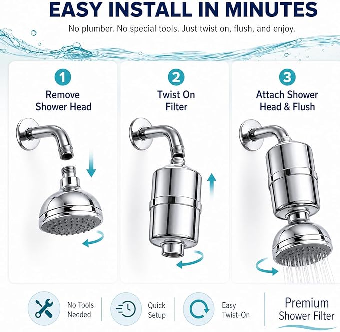 Crystal Quest Shower Filter, Shower Head Filter for Hard Water, Shower Water Filter Removes Chlorine, Chloramines & VOCs, Filter Shower Head, Improves Skin & Hair, Long-Lasting - ISO Certified, Chrome