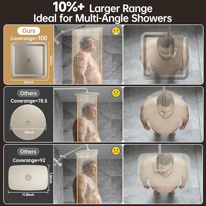 Veken All Metal 10" Brushed Nickel Shower Head with Handheld, Luxurious Square High Pressure Double Rain Shower Heads with Power-wash Hand Held, Dual Detachable Rainfall Showerhead,Bathroom Upgrade