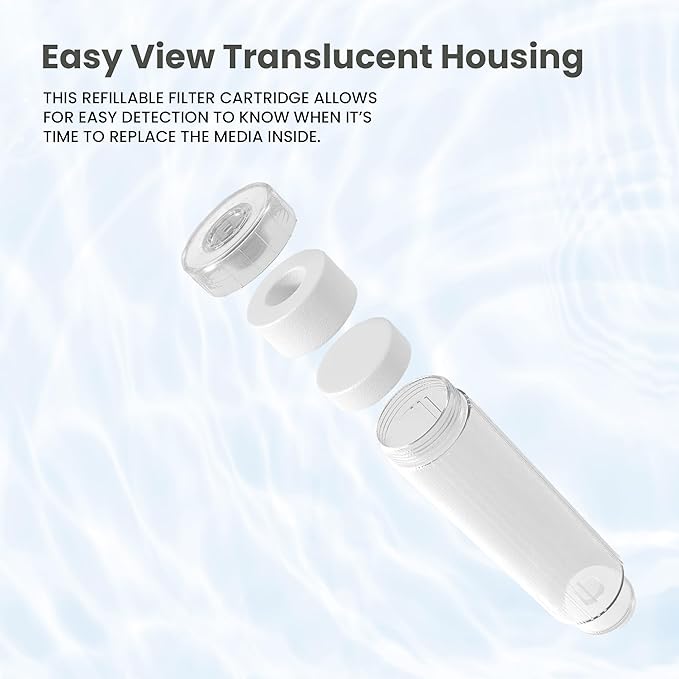 AQUATICLIFE 10" x 2.5" Translucent Refillable Reusable Water Filter Cartridge for DI Resin and Other Media
