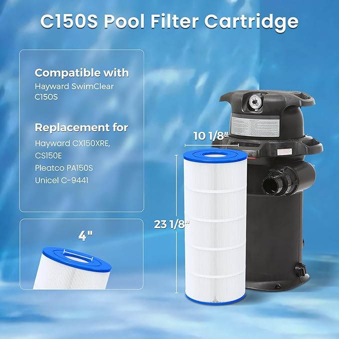 Future Way C150S Pool Filter Cartridge Replacement for Hayward SwimClear C150S, CS150E, Replace Hayward CX150XRE, Pleatco PA150S, 150 sq. ft
