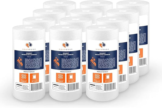 Aquaboon 5 Micron 10 x 4.5 Well Water Sediment Filter Replacement Whole House Water Filter Cartridge Compatible with DGD-5005, WFHD13001B, 12-Pack