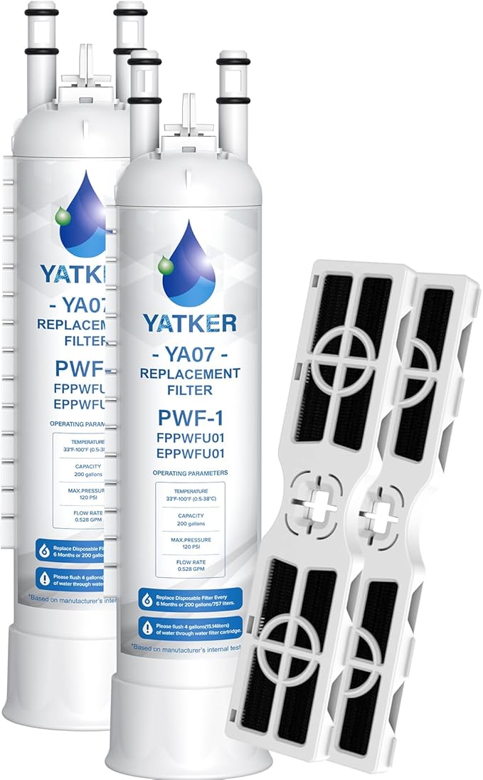 FPPWFU01 Water Filter Replacement for Frigidaire FPPWFU01 Water Filter, Compatible with PurePour PWF-1,EPPWF01 PureAdvantage PWF-1 and PureAir AF-2 FRGPAAF2 Air Filter Combo（2+2）