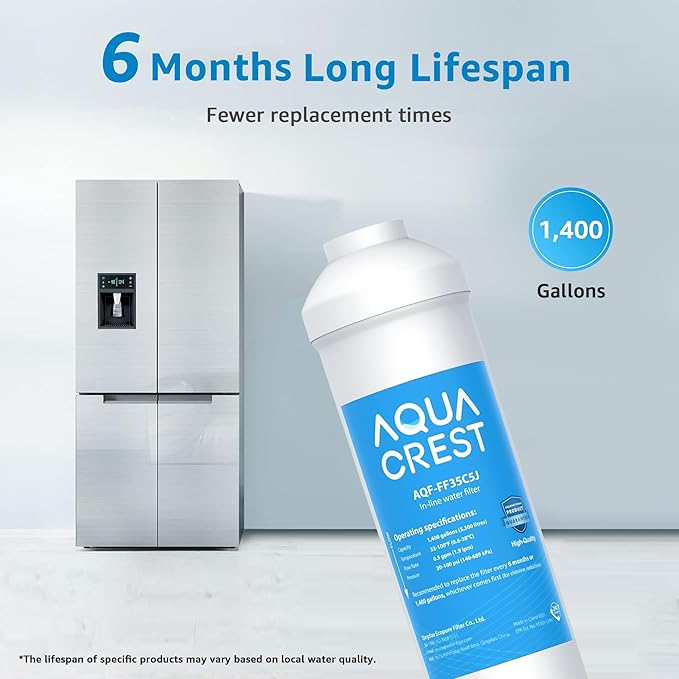 AQUA CREST FF35C5J Inline Water Filter Replacement, 1/4 Quick-Connect Replacement for Refrigerator, NSF/ANSI 42 Certified, Post-Carbon Filter for Reverse Osmosis Systems, 6-12 Months (NO Fittings)