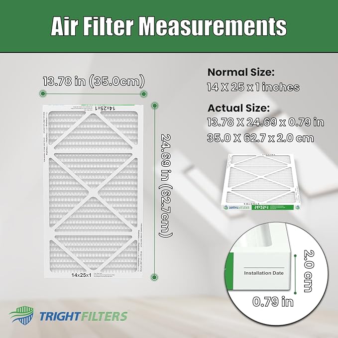 TRIGHTFILTERS 14x25x1 Air Filter 4 Pack, Durable MERV 8 Pleated Home HVAC AC Furnace Filters, Lightweight Compact Air Conditioner Filter Replacement