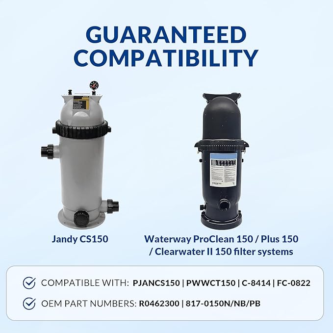 Pro Series Pool Filter Cartridge, Compatible with Jandy CS150 Waterway 150, Replacement for R0462300 817-0150N PJANCS150 C-8414, 3oz Trilobal Fabric, 150 Sq. Ft.