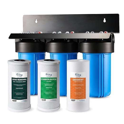 iSpring 3-Stage Whole House Water Filter System, SGS-Tested to Remove Up to 99% Lead, Reduces Chlorine & Sediment, Whole Home Water Filtration System w/ 10” x 4.5” Filters, Model WGB31B-CPB