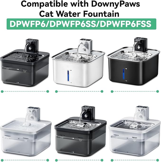 20+20 Packs for DownyPaws Cat Water Fountain Filters Replacement, Compatible with DownyPaws Wireless 84oz/2.5L and 101 oz/3L Pet Water Fountains (20 Replacement Water Filters + 20 Pre-Filter Sponges)
