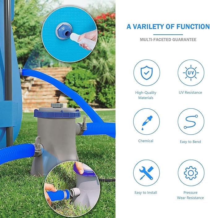 Pool Filter Pump Hose for Intex Pool Accessories - 1.25""Diameter Replacement Pool Hoses for Above Ground Pools Parts Compatible with Coleman ＆ Bestway,59""Long With 8 Clamps (2, Blue)