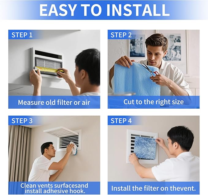 Custom Size Air Vent Filters,12''x90''x1'' Cut to Fit Air Filter Material with MERV 8 Rating & Adhesive Tape, for Home Floor, Grilles, Ceiling, HVAC Furnace Vents