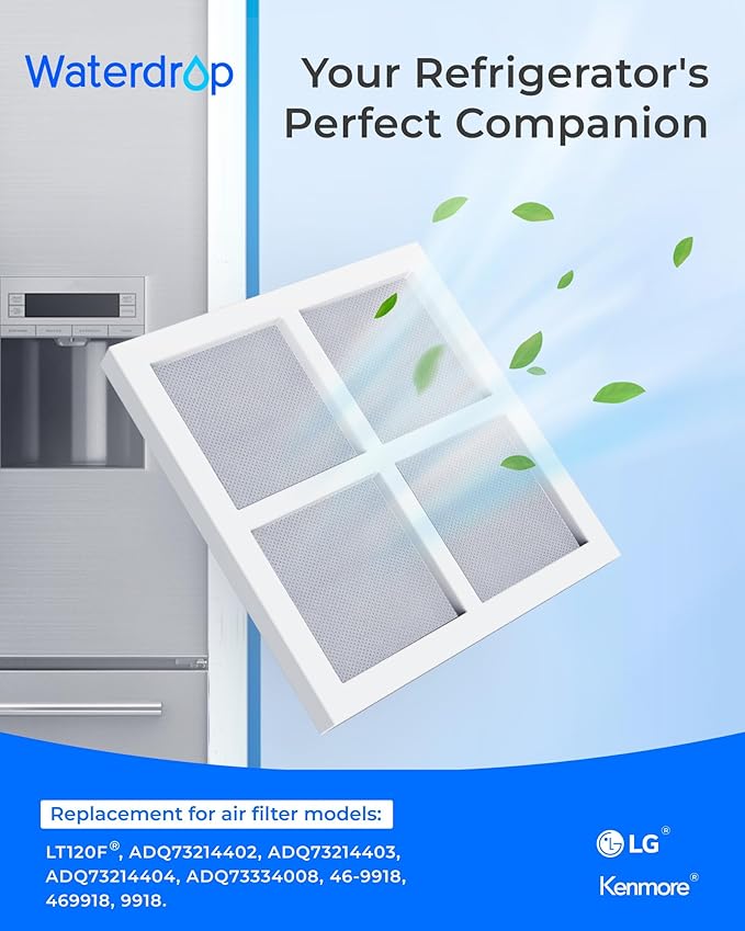 Filterlogic ADQ73613401 Refrigerator Water Filter and Air Filter, Replacement for LG® LT800P®, ADQ736134, ADQ73613402, LSXS26326S, LSXS26366S, LMXS30776S, Kenmore 46-9490 and LT120F®, 3 Combo