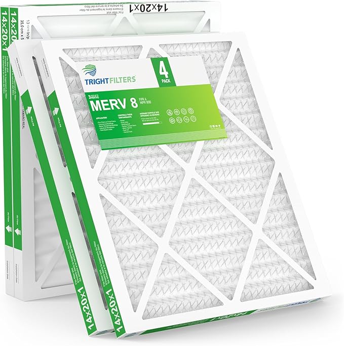 TRIGHTFILTERS 14x20x1 Air Filter 4 Pack, Durable MERV 8 Pleated Home HVAC AC Furnace Filters, Lightweight Compact Air Conditioner Filter Replacement