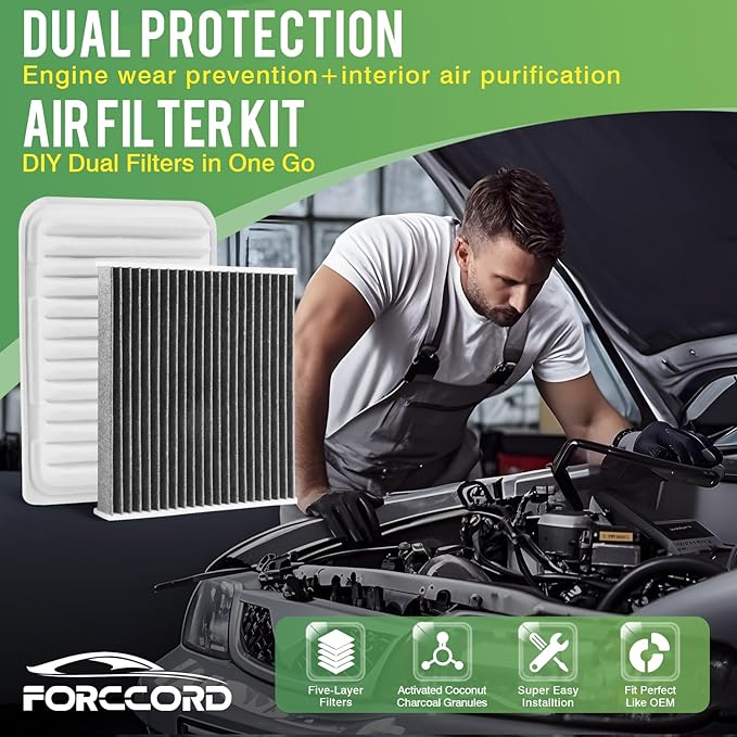 Cabin & Engine Air Filter Fit for Toyota Camry Hybrid (2007-2011), Highlander Gas (2008-2013) Activated Carbon Cabin Filter Replace#CF10285 CA9360 Car Accessories