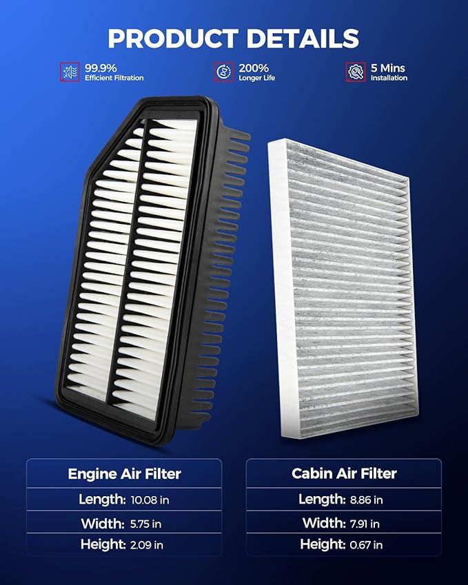 KAX Engine & Cabin Air Filter Kit, Replacement for Hyundai Accent, Veloster, Kia Rio 2012-2017, Replace# CA11206 CF10709
