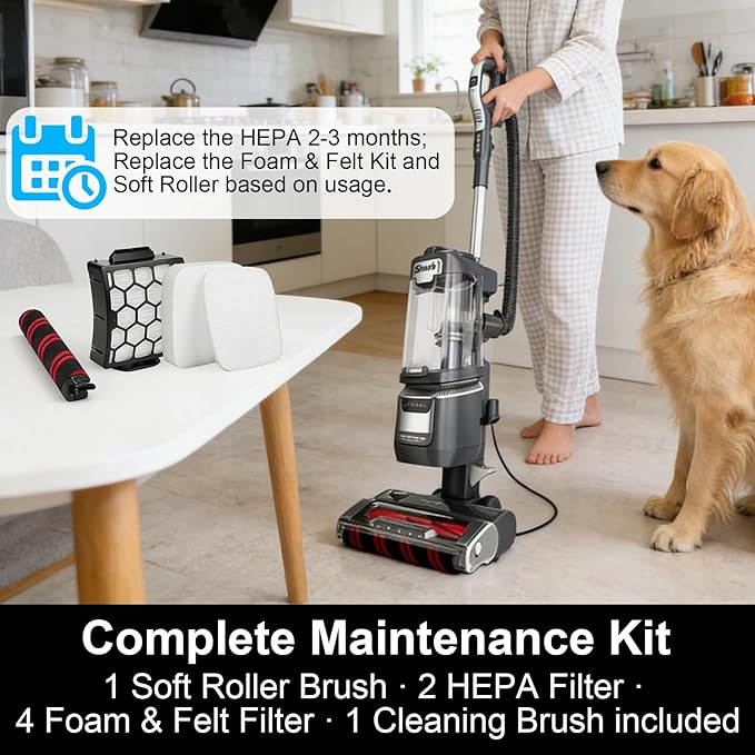 LA702 LA555 Filter Replacement for Shark Rotator Pet Lift-Away ADV Upright Vacuum LA702 LA555: 1 Soft Roller Brush, 2 HEPA Filters, 4 Foam & Felt kit for Pet Hair, Dust & Everyday Vacuum Maintenance