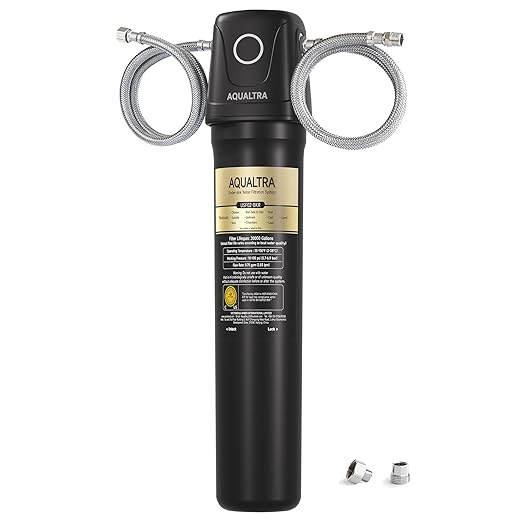 AQUALTRA USF02-BK Under Sink Water Filter System, 20K Gal, NSF/ANSI/CAN 372 Certified, Reduces PFOA, PFOS, Chlorine, Lead, Mercury, Chloramine, Fluoride, Microplastics Particles, Bad Taste & Odor