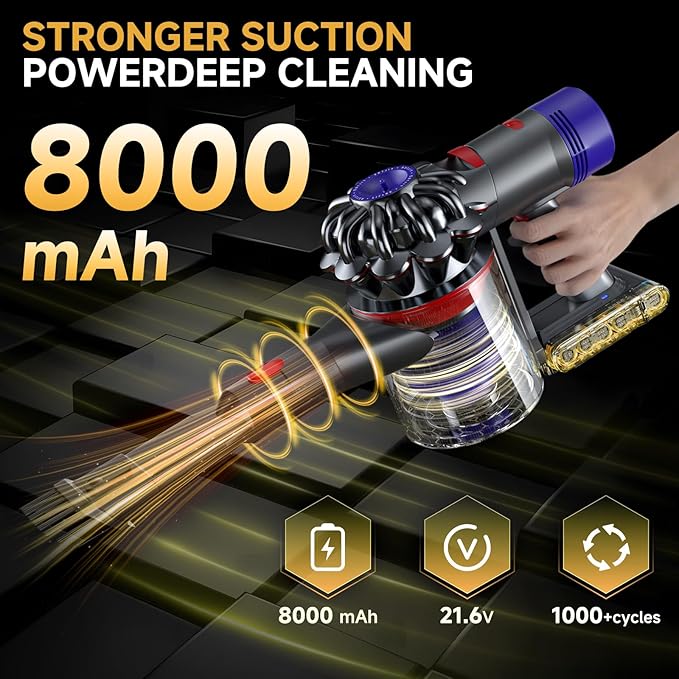 Upgraded 8000mAh V7/SV11 Battery Replacement Compatible with Dyson V7 Animal/Trigger/Motorhead/HEPA/Car+Boat/Absolute Series Cordless Vacuum Cleaner with 5 Filters (4 Pre + 1 Post)