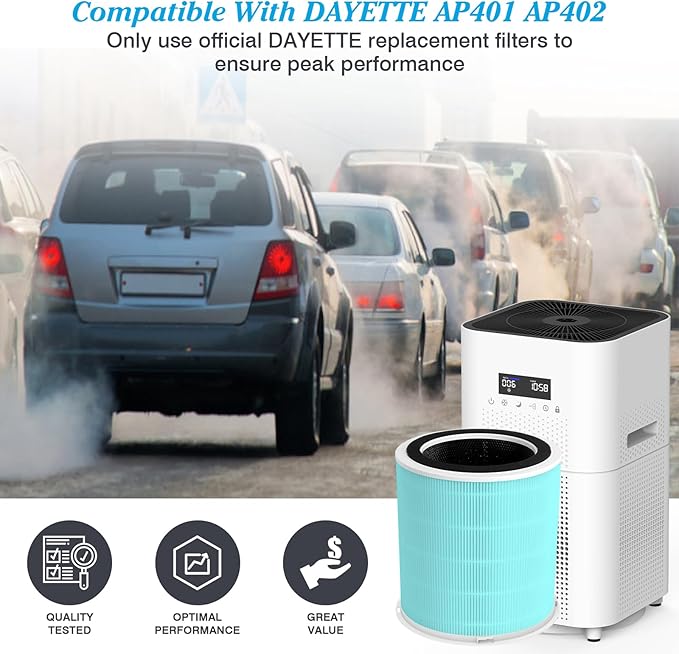 Toxin Absorber Filter H14 Replacement Filter Compatible with DAYETTE Air Purifier AP401 AP402, 4-in-1 H14 Grade True HEPA, High-Efficiency Activated Carbon