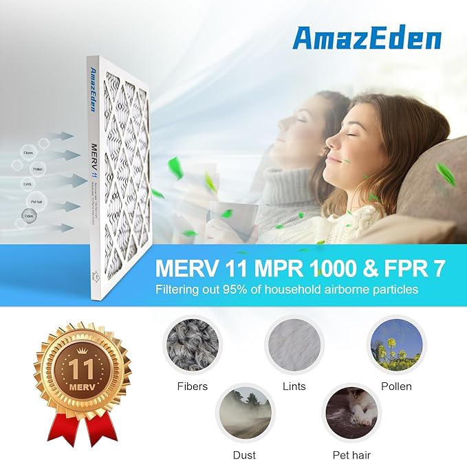 14x14x1 Air Filter MERV 11 (6-Pack) MPR 1000 FPR 7 AC HVAC Furnace Filters Pleated Dust Defense Replacement for Home (Actual Size: 13.75x13.75x0.75 Inches)