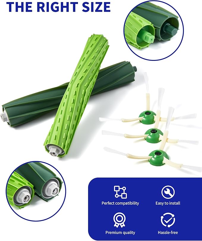 Replacement Parts & Accessories for iRobot E, I & J Series, Combo i5, j5 Series Robot Vacuum, 2 Dual Multi-Surface Rubber Brushes & 6 HEPA Filter & 6 Edge-Sweeping Brushes & 6 Disposable Bags