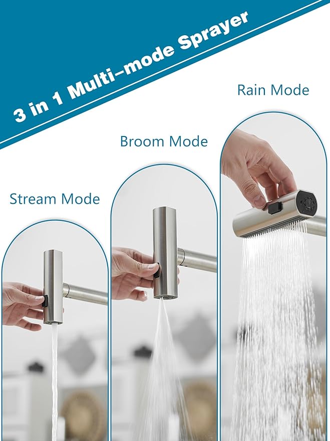 Kitchen Faucets with Pull Down Sprayer,Waterfall Kitchen Sink Faucet with Soap Dispenser,Utility Stainless Steel Kitchen Faucets,Single Handle Kitchen Sink Faucet with Pull Down Sprayer for 3 Function