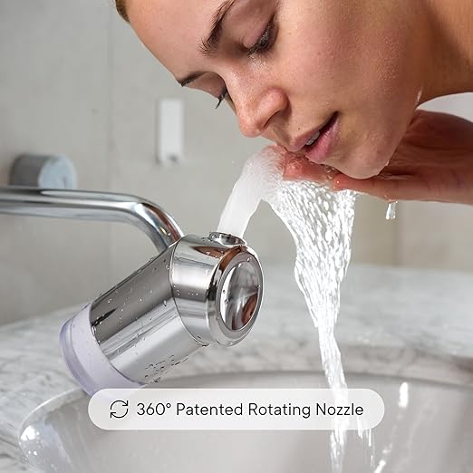 Qure Skincare Bathroom Sink Filter Water Faucet for Skin, Reduces 99% Chlorine and Heavy Metals, Skin Hydration in 4 Weeks, Reduces Build-Up, Balances pH, Softer Skin & Hair - Silver