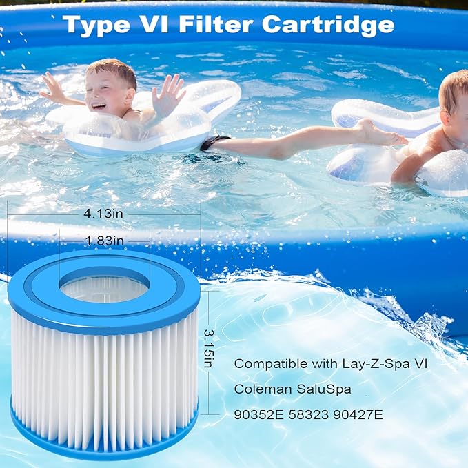 Zihvfzu 6 Pack Type VI Hot Tub Filter Cartridge Replacement - Compatible with Lay-Z-Spa, Coleman SaluSpa 90352E, 58323, 90427E,Inflatable Hot Tub Filters，Spa Filters