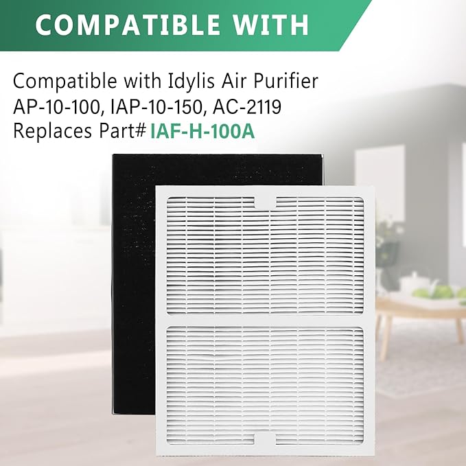 Gekufa Replacement Filter A Compatible with Idylis Air Purifiers IAP-10-100, IAP-10-150, AC-2119, IAF-H-100A, IAPC-40-140, Filtrete FAP-C01-A – Includes 2 Filters & 2 Carbon Filters