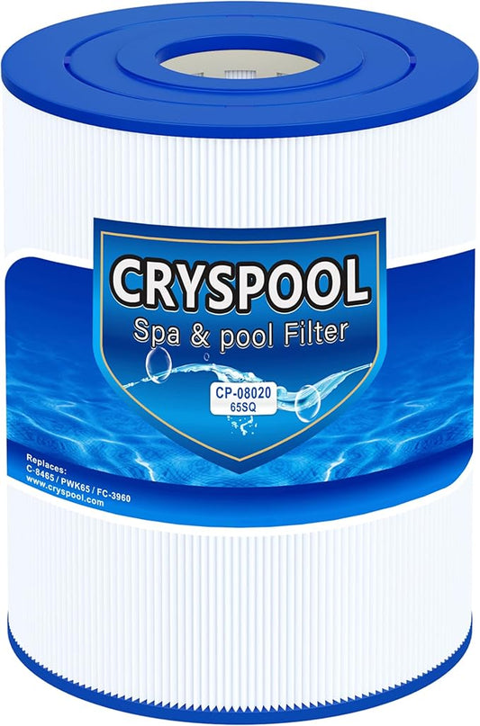Cryspool® 08020 Filter Compatible with Watkins 31114, Hot Spot Spa Filter, C-8465, FC-3960, 71827, 71828, Watkins 65 Sq. Ft Spa Filter Cartridge, 1 Pack