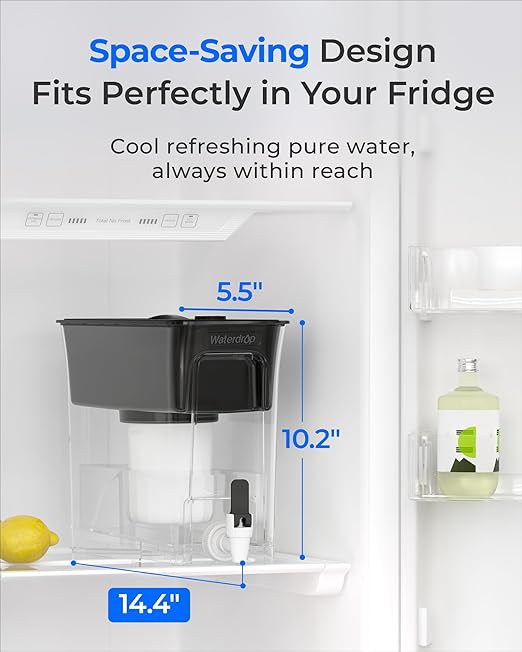 Waterdrop WFD-03L Water Filter Dispenser, TDS Reduction, 6-Stage Advanced Filtration, 35-Cup Large Capacity with 1 Filter, Reduce Chlorine, PFOA/PFOS and More for Healthier, Black