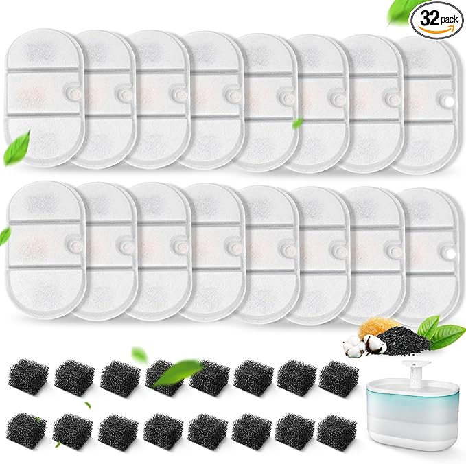 32 Packs Replacement Cat Water Fountain Filters Compatible with PETLIBRO Capsule Pet Fountain: PLWF002,71oz/2.1L Ultra Quiet-BPA-Free, Two Flow Modes Pet Water Dispenser