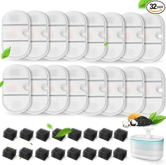 32 Packs Replacement Cat Water Fountain Filters Compatible with PETLIBRO Capsule Pet Fountain: PLWF002,71oz/2.1L Ultra Quiet-BPA-Free, Two Flow Modes Pet Water Dispenser