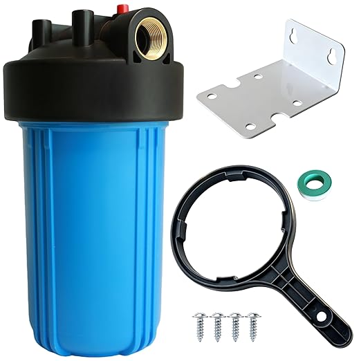 Whole House Water Filter Housing (WH-10HD), 10" x 4.5" Sediment Carbon Filter Universal Housing, Pre-Filtration System for Well and City Water, 1" NPT Port, Pressure Release