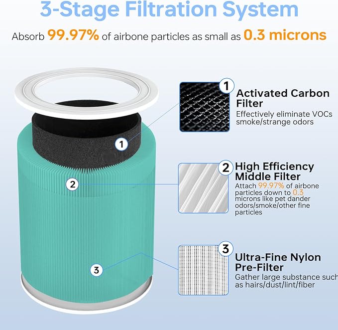 Core 600S Toxin Absorber Replacement Filter Compatible for Levoit Core 600s/Core 600s-P Air Purifier, 3 in 1 Powerful Particle & Activated Carbon Filter for Smoke Odors, Core 600S-RF-TX, 2P, Green