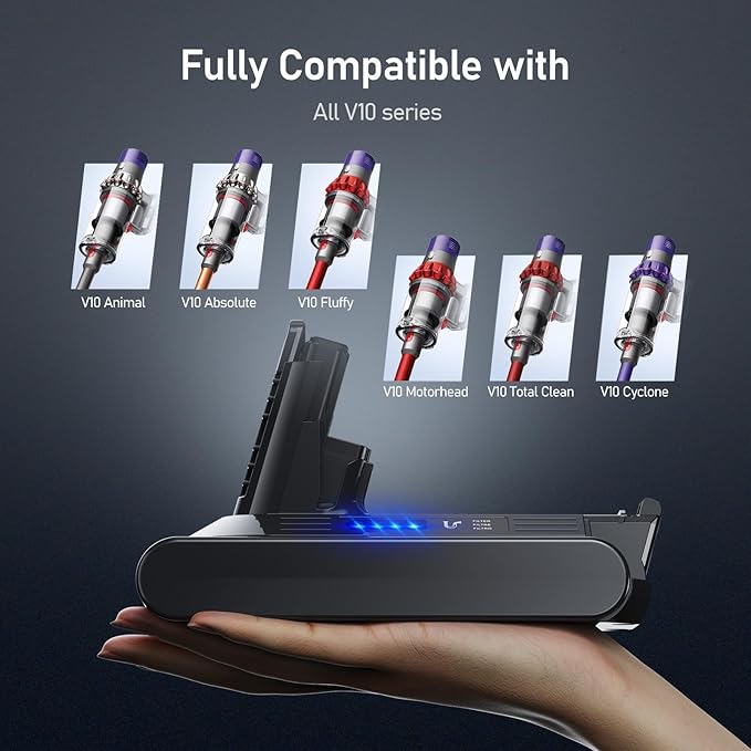 Keenstone 8000mAh Rechargeable Replacement Battery for Dyson V10 Series Vacuum Cleaners, Providing 80 Minutes of Runtime in Standard Mode, Installs in Just 3 Minutes, Includes 2 Post Filter