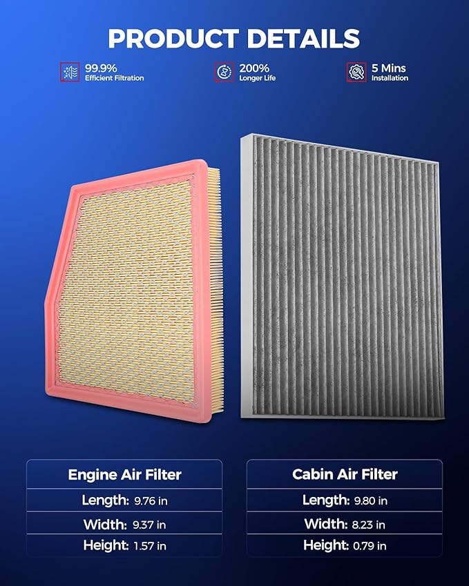 KAX Engine & Cabin Air Filter Kit, Replacement for Chrysler Pacifica 2017-2026 3.6L, Voyager 2020-2026 3.6L, Replace# CA12091 CF12283