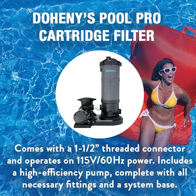 Doheny's Pool Pro Cartridge Filter System for Above-Ground Pools | 25 Sq. Ft. System with 3/4 HP Pump | Extra-Large Non-Woven Cartridge for Clear Water & Max Flow | Durable Thermoplastic | 115V/60Hz