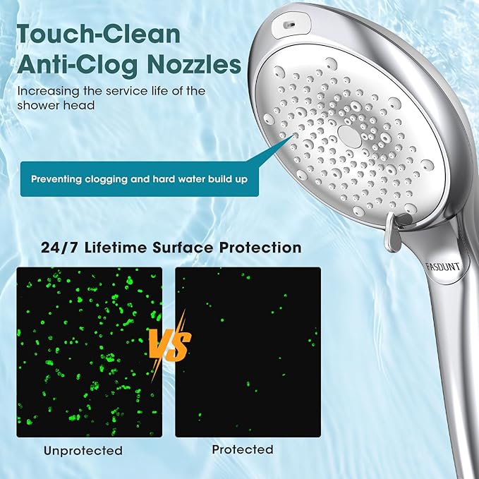 FASDUNT Shower Head with Handheld, High Pressure 8-Mode Filtered Shower Head with 80" Extra Long Stainless Steel Hose & Adjustable Bracket, Built-in Filter for Hard Water -Remove Chlorine, Chrome