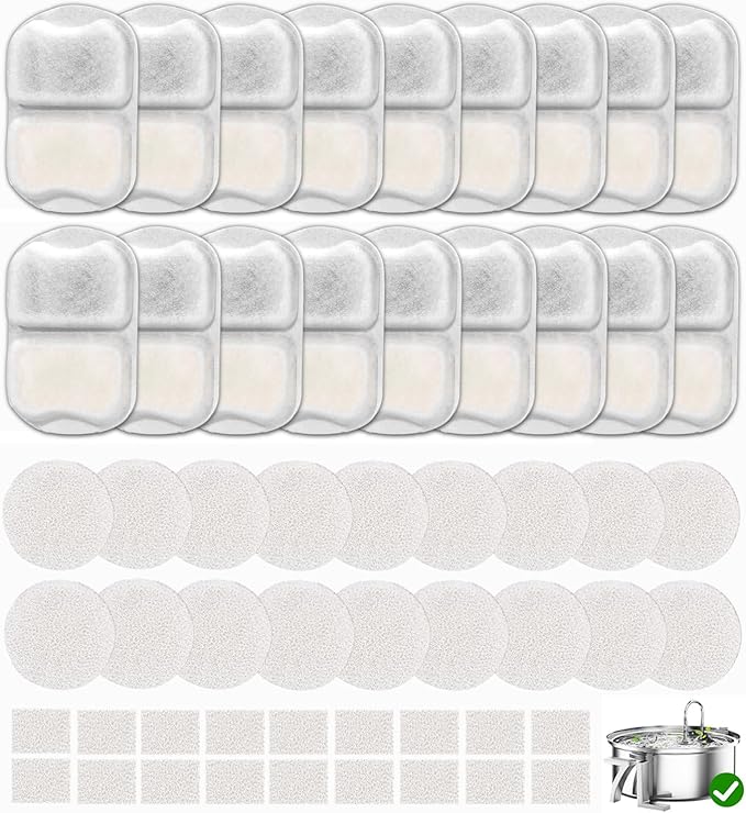 22 Sets Pet Water Fountain Filter Replacement Compatible with Oneisall PWF-002 7L/230oz Dog Water Fountain, Dog Water Bowl Filters with Pre-Filters and Pump Sponges