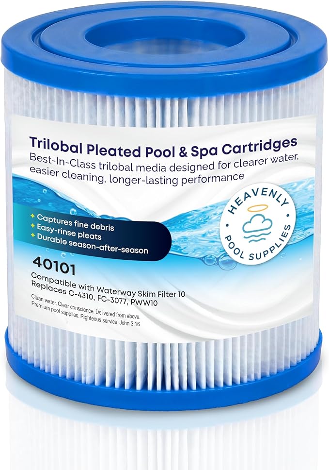 Pool, Spa, & Hot Tub Filter Cartridge, Trilobal Media — Replaces Unicel C-4310, Filbur FC-3077, Pleatco PWW10, Darlly 40101, XLS-435, Aladdin 11003 & More, Compatible with Waterway Skim Filter 10