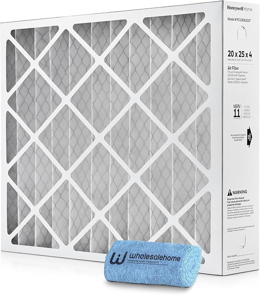 20x25x4 Air Filter Replacement MERV 11, FC100A1037 Pleated HVAC AC Furnace Filters with Wholesalehome Cleaning Cloth, (Actual Size: 19.94 x 24.88 x 4.38 Inches)