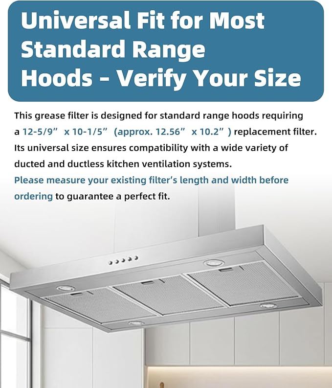 2-Pack Universal Range Hood Grease Filter, 12-5/9" x 10-1/5" (12.56”x10.2”) Aluminum Mesh Filter – 5-Layer Design for Most Standard Kitchen Vent Hoods, Easy to Clean & Dishwasher Safe