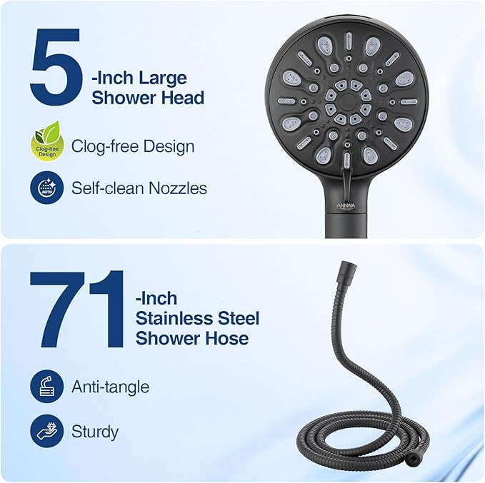 Filtered Shower Head with Handheld, 8 Spray Mode High Pressure Showerhead with Filters, Detachable shower head, Water Softener Filters for Hard Water, Remove Chlorine(N8HS702MB-NA)