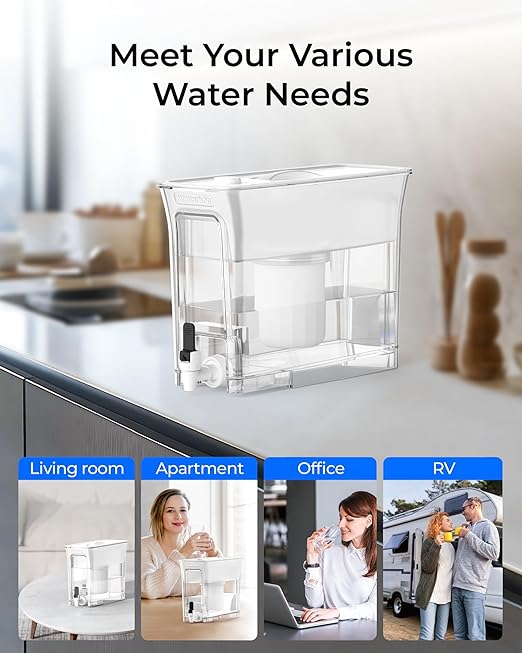 Waterdrop WFD-01W Water Filter Dispenser, 0 TDS Water Filter Pitcher, 35-Cup Large Capacity with 1 Filter, Reduce TDS, Chlorine, PFOA/PFOS and More, BPA Free, White