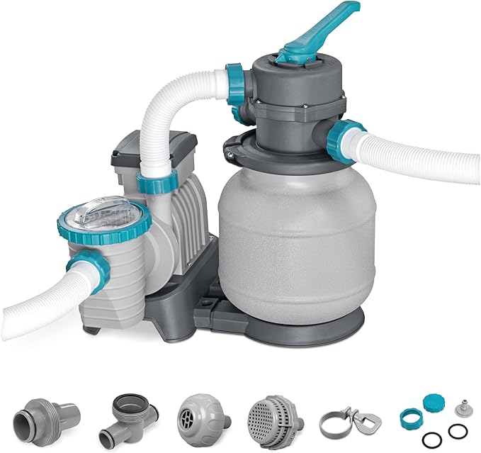 Bestway 1,500 Gallon Sand Filter Pump for 300 to 11,200 Gallon Above Ground Outdoor Swimming Pools with ChemConnect Clean Water Dispenser