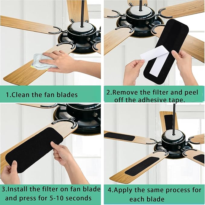 30 Pack Ceiling Fan Filters for Blades, Strong Activated Coconut Carbon Filter for Ceiling Fans, Universal Fit Unscented Charcoal Fan Air Purifier Pad