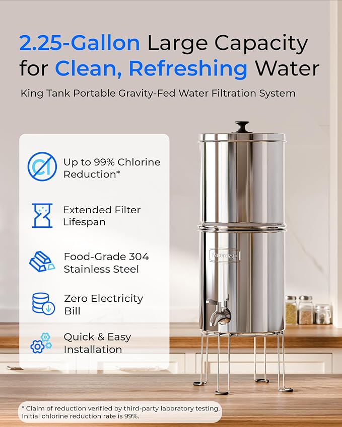 Waterdrop TK-A-S Gravity Water Filter System, NSF/ANSI 42&372 Standard, Reduces Lead and Chlorine, Stainless-Steel Water System with 2 Filters and Metal Spigot for Home, Emergencies, 2.25G
