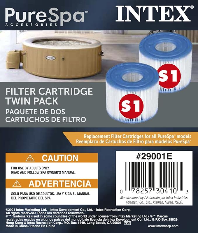 Intex 29001E PureSpa Type S1 Heavy Duty Easy Set Dacron Paper Hot Tub Spa Filter Replacement Cartridge for Various PureSpa Models, 2 Count (Pack of 2)