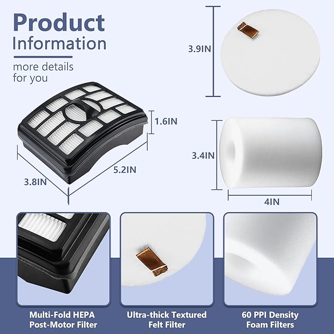 Vacuum Filter Replacement for Shark Rotator Pro Lift-Away NV500, NV501, NV502, NV503, NV505, NV510, NV520, NV552, UV560, Part # XFF500 & XHF500 (2 Post Filters + 4 Foam & Felt Filters)