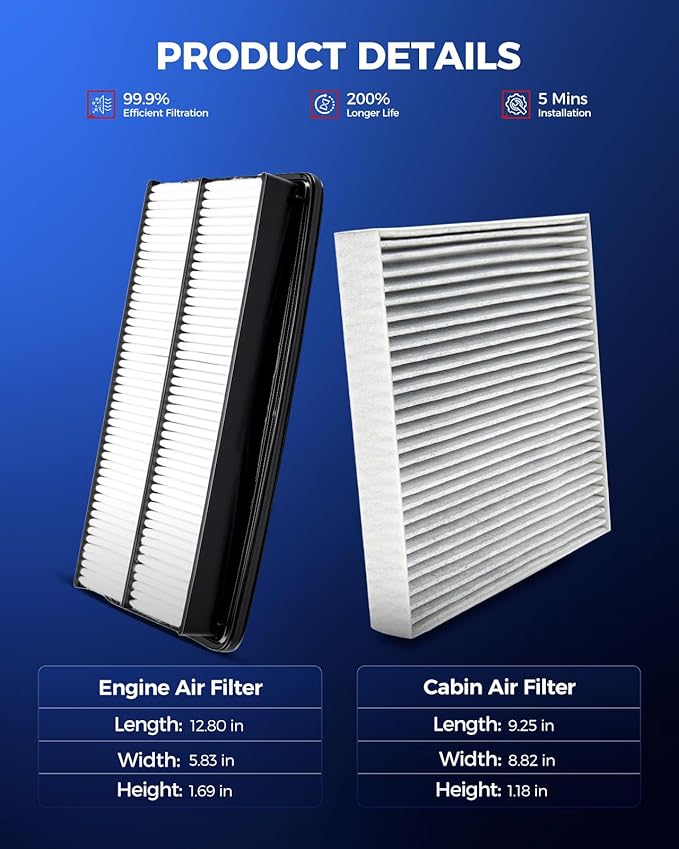KAX Engine & Cabin Air Filter Kit, Replacement for Honda Accord 2003-2007 3.0L, Acura TL 2004-2006, RL 2005-2008, Replace# CA9600 CF10134