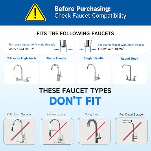 Water Filter for Sink Faucet, Stainless Steel Water Purifier for Kitchen Sink, Reduces PFAS, Lead, Chlorine & Microplastics, 350 Gallons Long-Lasting for Kitchen & Bathroom, 2 Filters